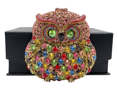 KATE LANDRY MULTICOLOR CRYSTAL OWL CLUTCH