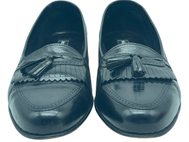 VIA EUROPA  BLACK LEATHER TASSEL LOAFERS 12