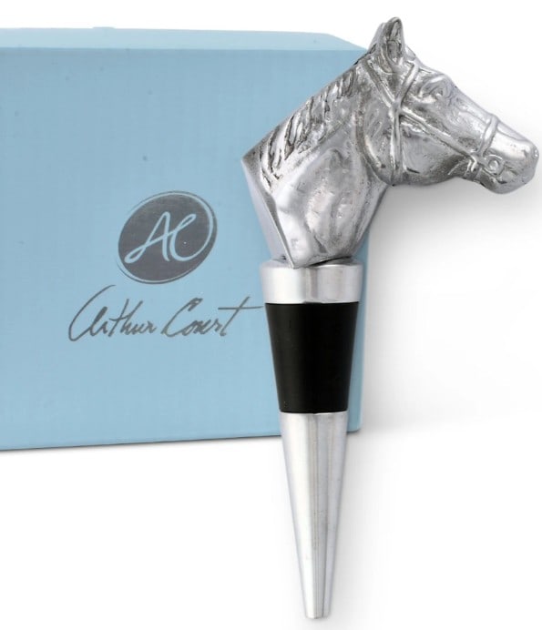NEW IN BOX HORSE HEAD BOTTLE STOPPER: Turn every glass of wine into a special occasion when you stopper your bottles with this dramatic horse bottle stopper from Arthur Court. This elegant statuette comes in a gift box that makes it perfe