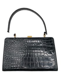 BLACK ALLIGATOR-EMBOSSED LEATHER HANDBAG