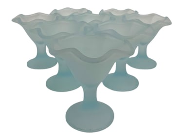 BLUE FROSTED GLASS FOOTED PEDESTAL DISHES 5.5"