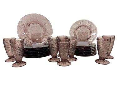 SET OF 24 TIARA GLASS AMETHYST PURPLE GLASSWARE