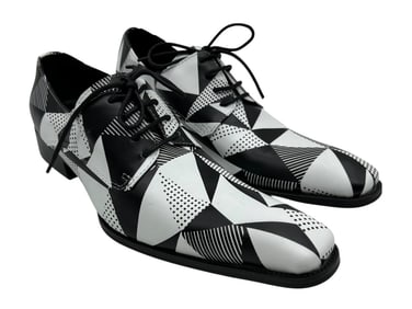 LEATHER BLACK WHITE GOMETRIC MENS DRESS SHOES EU42