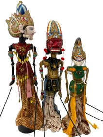 THREE TRADITIONAL INDONESIAN WAYANG GOLEK PUPPETS