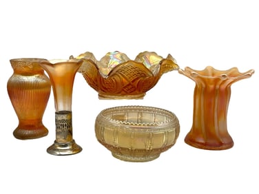 COLLECTION OF CARNIVAL GLASS VASES AND BOWLS