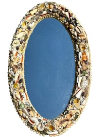 VINTAGE SEASHELL-ENCRUSTED OVAL WALL MIRROR 28"