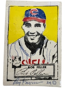 BOB FELLER CERAMIC BASEBALL CARD BY RAY GROSS