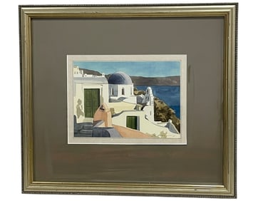 SANTORINI GREECE WATERCOLOR  16"