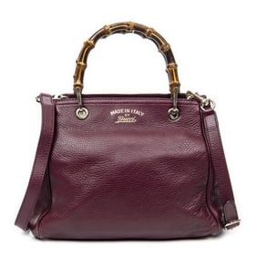 GUCCI BURGUNDY LEATHER BAMBOO HANDLE TOTE BAG