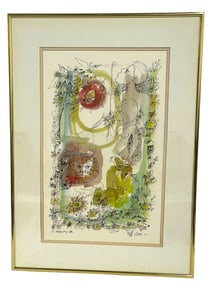 VINTAGE CATRIEL EFRONY WATERCOLOR PAINTING 30"