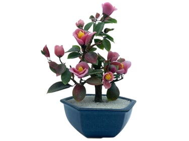 GLASS JADE CHERRY BLOSSOMS BONSAI TREE 12"