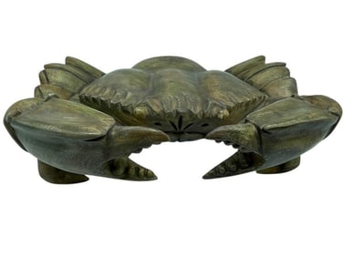 VINTAGE OVERSIZED CARVED WOOD CRAB SCULPTURE