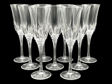 SET OF 9 GLASS CHAMPAGNE FLUTES
