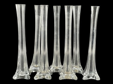 SET OF 7 CLEAR GLASS BUD VASES