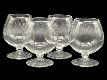 SET OF FOUR CLEAR GLASS BRANDY SNIFTERS