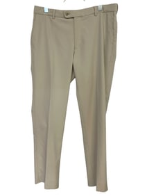 PETER MILLAR MEN'S KHAKI FLAT-FRONT DRESS PANTS