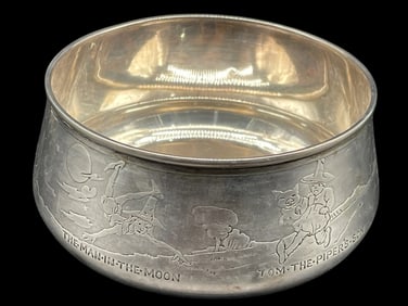 STERLING SILVER ENGRAVED NURSERY RHYME BOWL 120.4G