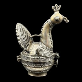 VINTAGE DHOKRA PEACOCK-FORM HAND CAST TRINKET BOX
