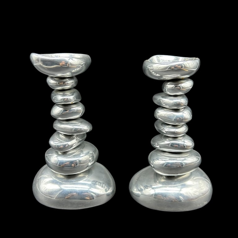 PAIR MICHAEL ARAM SILVER RIVER ROCK CANDLE STICKS (1 of 10)