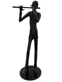 MODERN BRONZE SCULPTURE OF FLUTE PLAYER ON MARBLEE