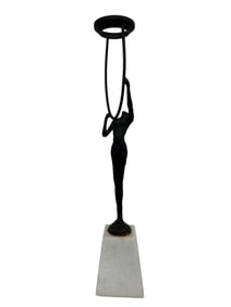 ART DECO METAL MARBLE BASE FIGURAL CANDLE HOLDER