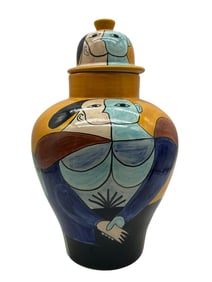 VINTAGE MEXICAN TALAVERA ABSTRACT PICASSO ART VASE