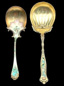 PAIR OF STERLING SERVING SPOONS W ENAMEL 190.2G