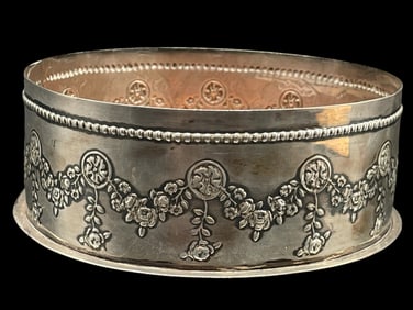 ANTIQUE STERLING SILVER WINE BOTTLE COASTER 104.5G