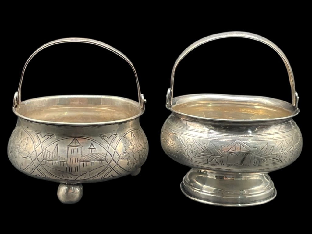 PAIR OF 84 STAMP RUSSIAN SILVER SUGAR BOWLS (1 of 10)