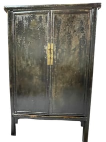 ANTIQUE CHINESE BLACK LACQUERED TWO-DOOR CABINET