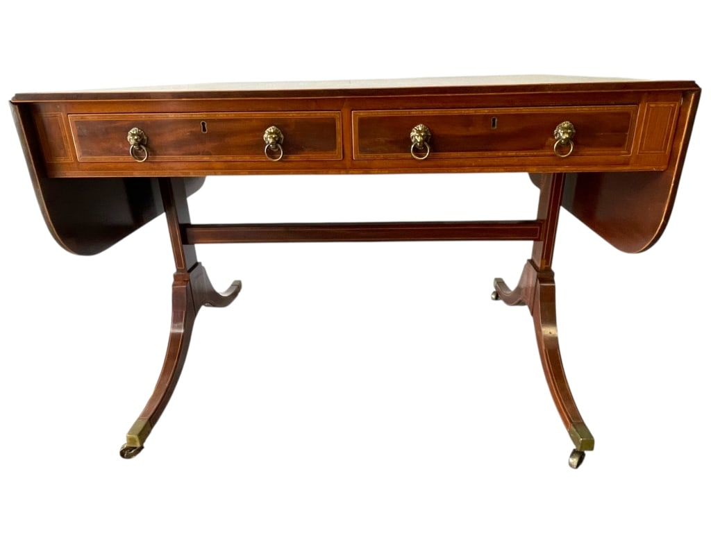 MAHOGANY DROP-LEAF PARTNERS TABLE W LIONS HEADS (1 of 6)