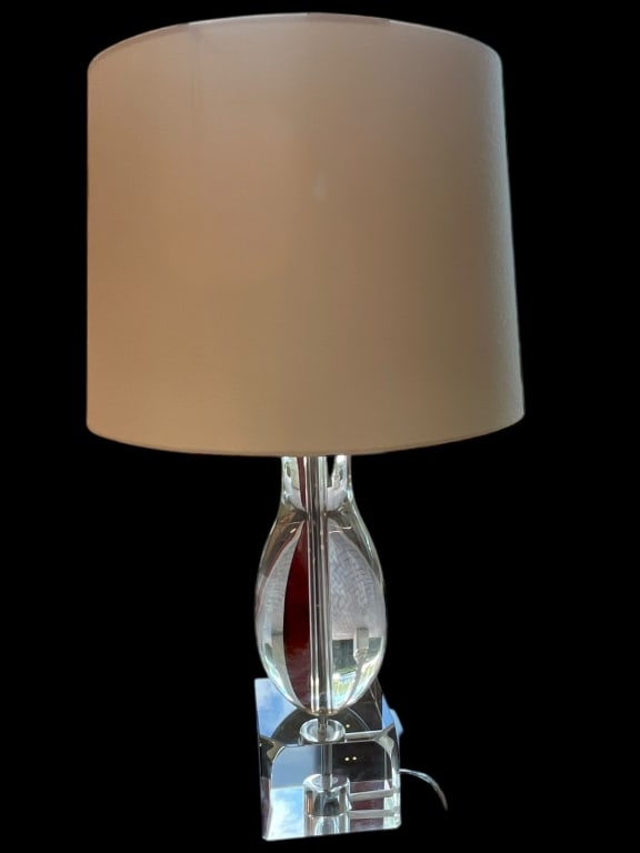 GLASS AND LUCITE CHUBBY BALLUSTER TABLE LAMP 29": GLASS AND LUCITE CHUBBY BALLUSTER TABLE LAMP BY VISUAL COMFORT -29" X 6" X 6" APPROX -SHOWROOM CONDITION By bidding on this item, you have read, understand, and agree to the terms and conditions of th