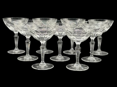 9 VAL ST LAMBERT CRYSTAL COUPE CHAMPAGNE GLASSES