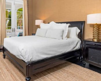 BLACK LACQUERED BED FRAME WITH CANE HEADBOARD