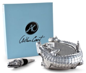 NEW! ARTHUR COURT ALLIGATOR WINE COASTER AND STOPT