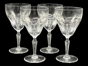 4 VAL ST LAMBERT CUT CRYSTAL WINE GLASSES