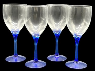 4 COBALT BLUE STEM WINE GLASSES
