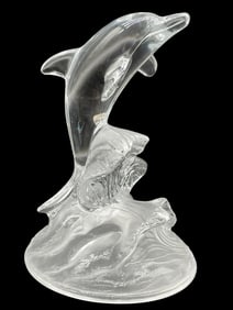 CRISTAL D'ARQUES DOLPHIN ON WAVE FIGURINE