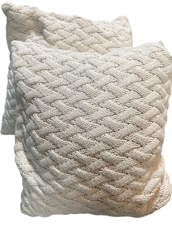 PAIR OF TEXTURED CABLE KNIT THROW PILLOWS 19" (1 of 2)