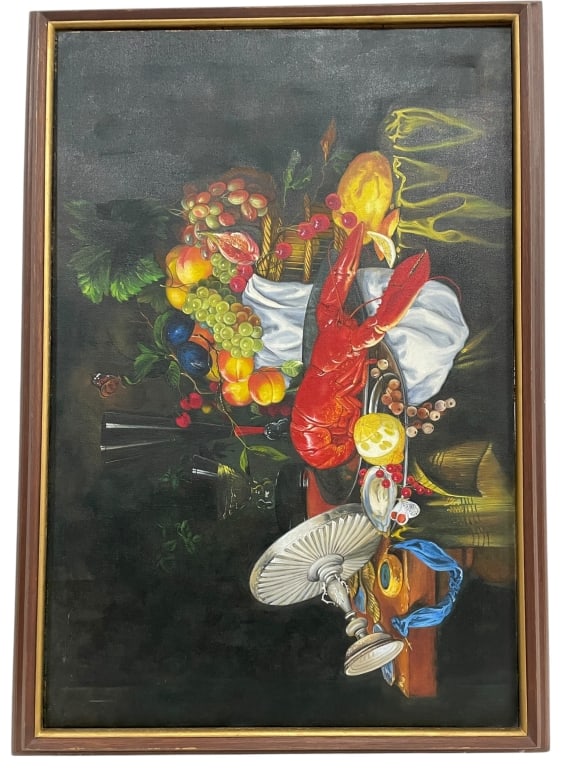 LARGE BAROQUE STYLE STILL LIFE OIL PAINTING 40" (1 of 5)