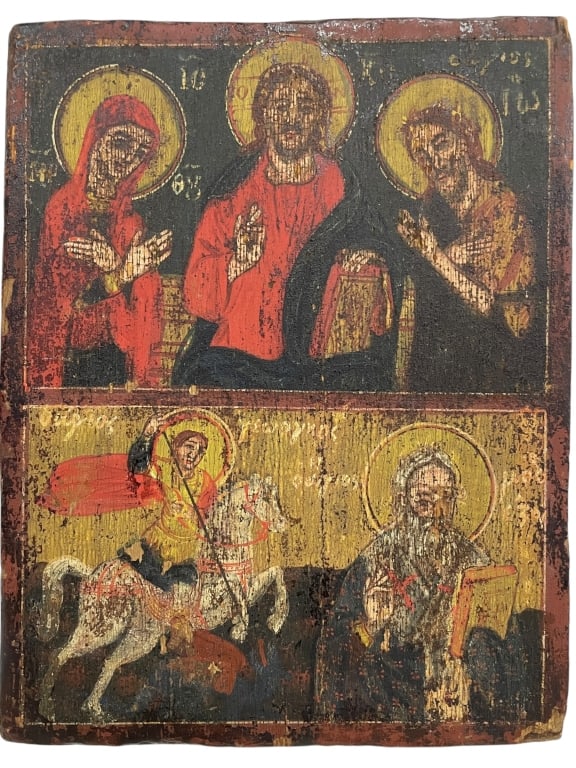 RUSSIAN ORTHODOX RELIGIOUS WOODEN ICON 10" (1 of 6)