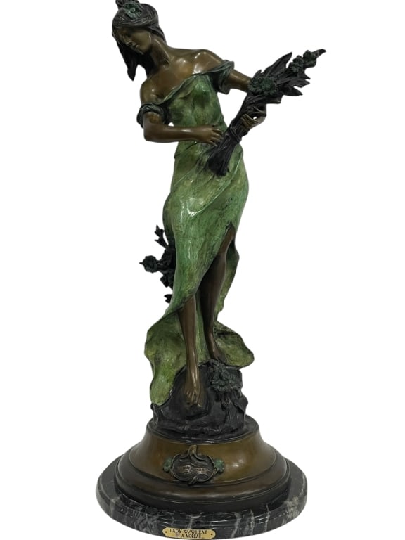 AFTER MOREAU LADY WITH WHEAT BRONZE SCULPTURE 38" (1 of 11)