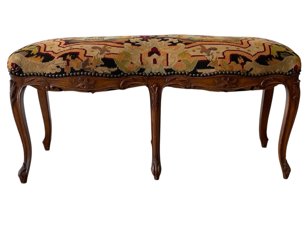 FRENCH LOUIS XV STYLE NEEDLEPOINT BENCH 38" (1 of 10)