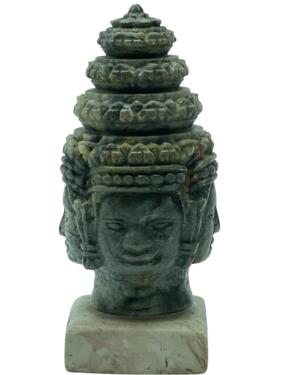 CARVED STONE BUDDHA HEAD SCULPTURE 3.5" (1 of 6)