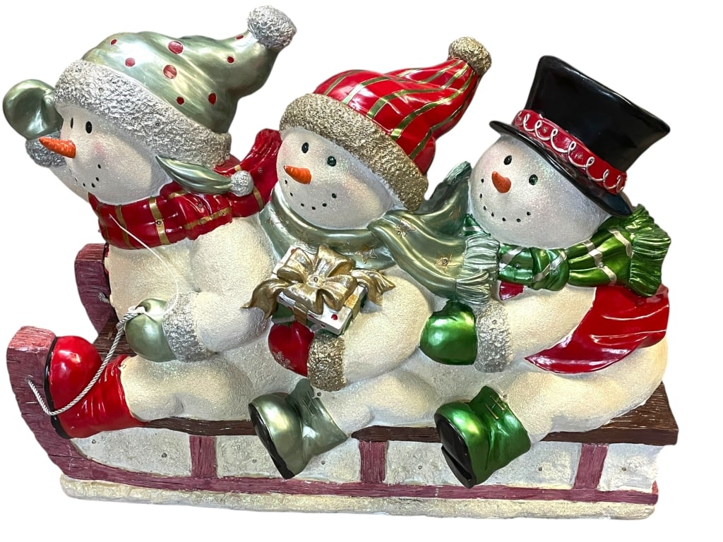 LIFESIZE  ILLUMINATED SNOWMAN SLED STATUE 40" (1 of 7)