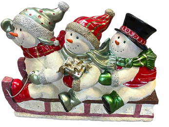 LIFESIZE ILLUMINATED SNOWMAN SLED STATUE 40"