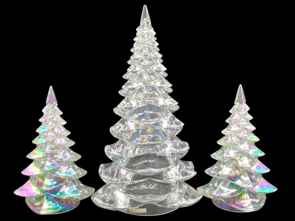 THREE IRIDESCENT ACRYLIC CHRISTMAS TREE FIGURINES (1 of 5)