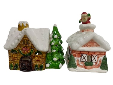 SET OF 2 VINTAGE CERAMIC CHRISTMAS HOUSES