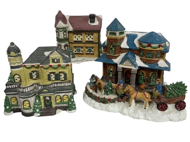 3 HAND-PAINTED CERAMIC CHRISTMAS VILLAGE BUILDINGS