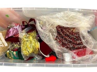LARGE TUB OF HOLIDAY GIFT WRAPPING SUPPLIES